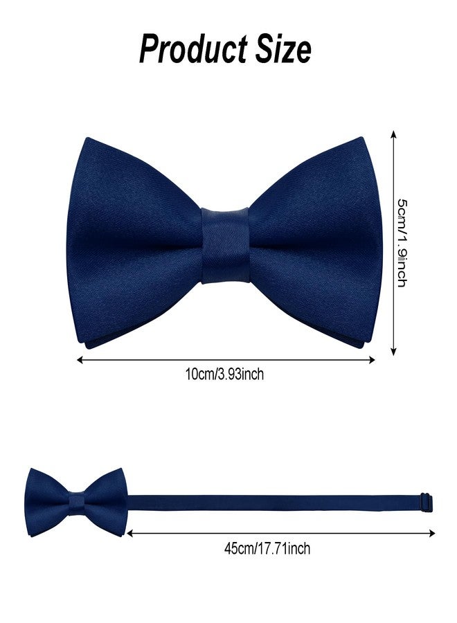 Bskifnn Kids Bow Ties Solid Color Satin Bow Tie for Child Boys Toddlers Wedding Party Dress up (Navy blue, kids) - Image 2
